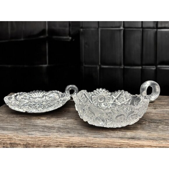 2 Vintage Eapg Crystal Clear Glass Nappy Dish Saw tooth edge Deep Cut - Picture 2 of 13